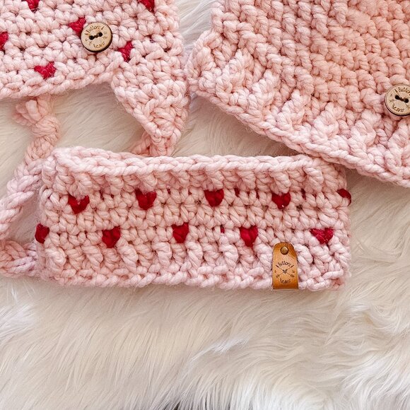 Mini Heart Crochet Head Band, Ear Warmer, Winter, Warm, Fall - Picture 4 of 5
